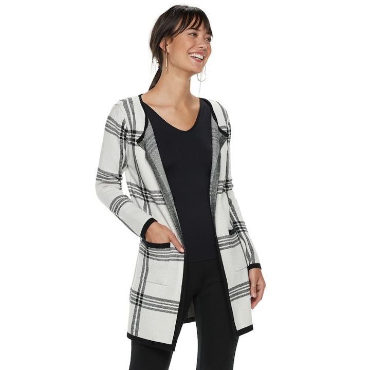Women's Elle&trade; Print Open-front Long Cardigan Jacket, Size: Small, White
