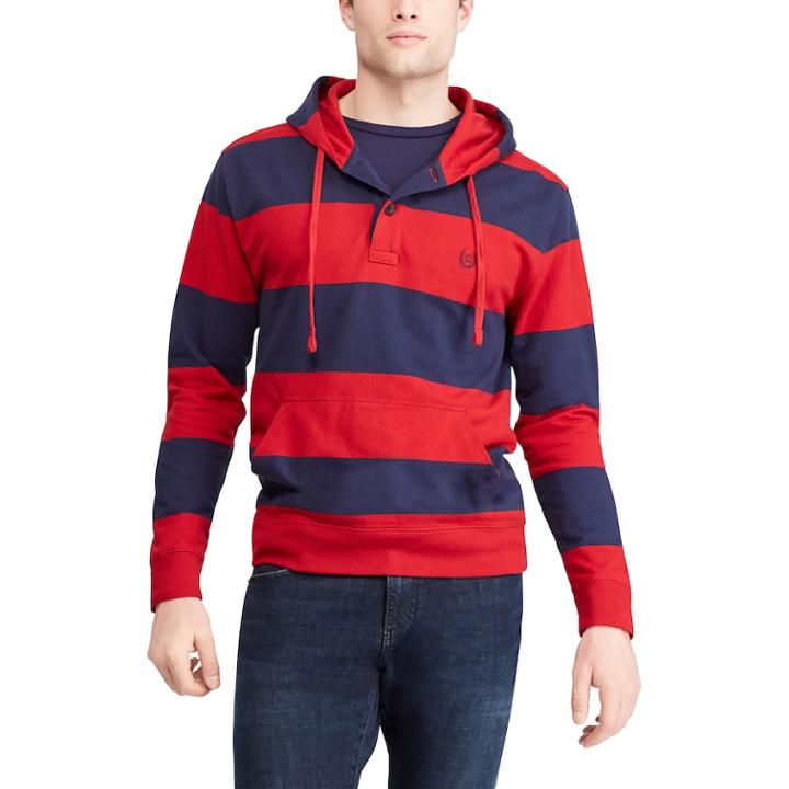Men's Chaps Regular-fit Striped Hoodie, Size: Medium, Red