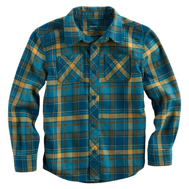 Boys 4-7x Sonoma Goods For Life&trade; Plaid Button Down Pocket Shirt, Size: 6, Dark Blue