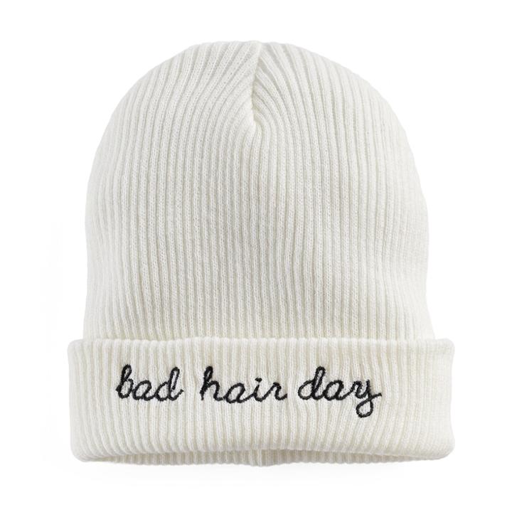Women's Mudd&reg; Embroidered Bad Hair Day Beanie, Natural