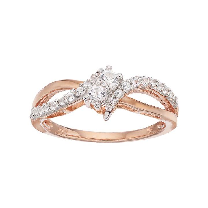 14k Rose Gold Over Silver Lab-created White Sapphire 2-stone Ring, Women's, Size: 7
