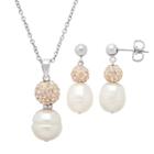 Freshwater By Honora Freshwater Cultured Pearl & Crystal Sterling Silver Pendant Necklace & Drop Earring Set, Women's, Size: 18, Pink