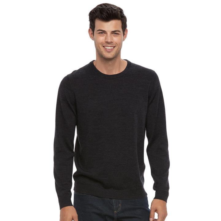 Men's Apt. 9&reg; Merino Wool-blend Crewneck Sweater, Size: Medium, Dark Grey