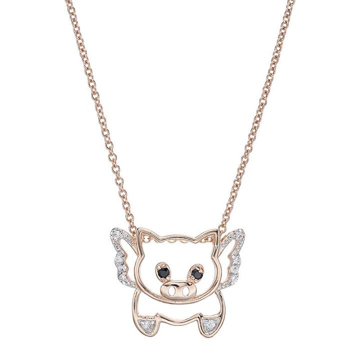 Sophie Miller 14k Rose Gold Over Silver Cubic Zirconia Pig Pendant, Women's, Size: 16, White