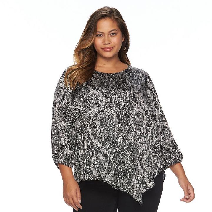 Plus Size Ab Studio Lace Print Popover Top, Women's, Size: 3xl, Ovrfl Oth