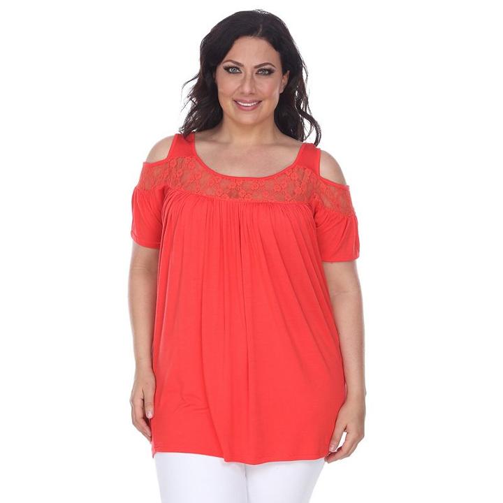 Plus Size White Mark Lace Cold-shoulder Top, Women's, Size: 2xl, Red