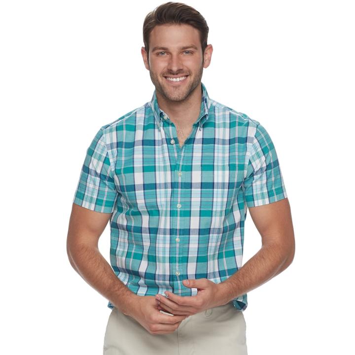 Men's Sonoma Goods For Life&trade; Flexwear Modern-fit Poplin Button-down Shirt, Size: Xl, Turquoise/blue (turq/aqua)