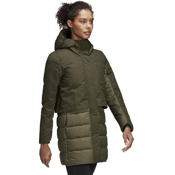Women's Adidas Outdoor Hooded Climawarm Down Jacket, Size: Small, Med Green