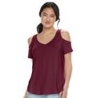 Juniors' Love, Fire Cold Shoulder V-neck Tee, Girl's, Size: Xl, Red