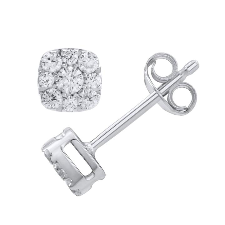 10k White Gold 1/3 Carat T.w. Diamond Square Halo Stud Earrings, Women's