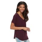 Juniors' So&reg; Lace-up Shoulder Tee, Teens, Size: Large, Drk Purple