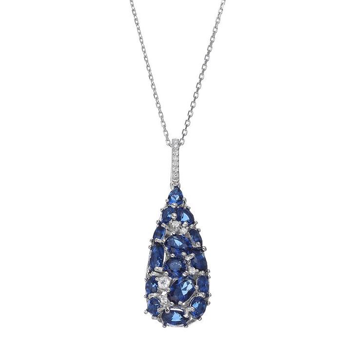 Sterling Silver Simulated Sapphire & Cubic Zirconia Teardrop Pendant, Women's, Size: 18, Blue