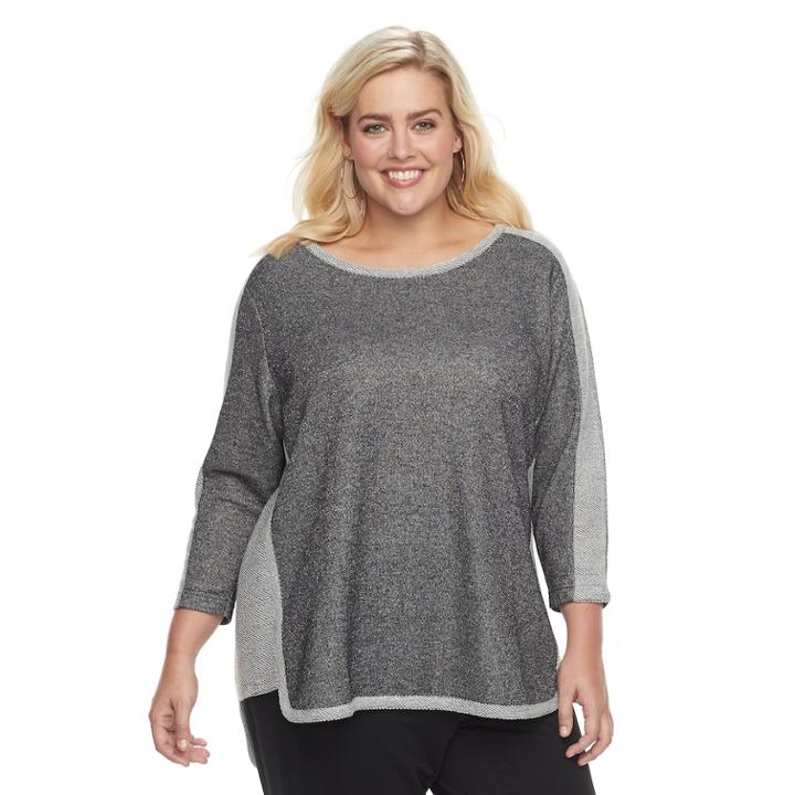 Plus Size Cathy Daniels Colorblock High-low Top, Women's, Size: 1xl, Dark Light Gray