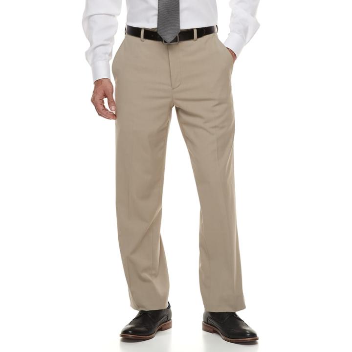 Men's Croft & Barrow&reg; Classic-fit Stretch No-iron Dress Pants, Size: 36x30, Beig/green (beig/khaki)