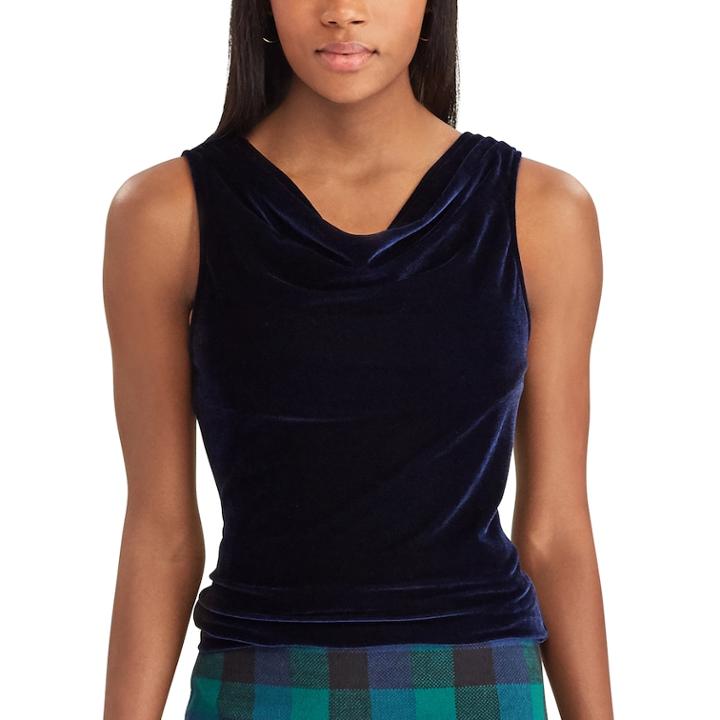 Women's Chaps Velvet Cowlneck Top, Size: Large, Blue (navy)