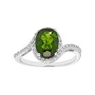 Sterling Silver Chrome Diopside & White Zircon Bypass Ring, Women's, Size: 7, Green