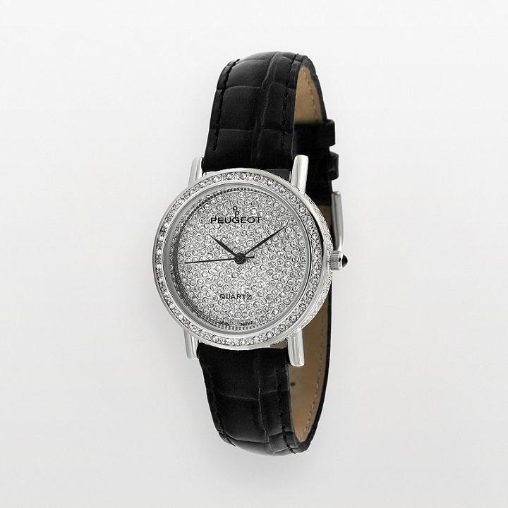 Peugeot Women's Crystal Leather Watch - J1287m, Black