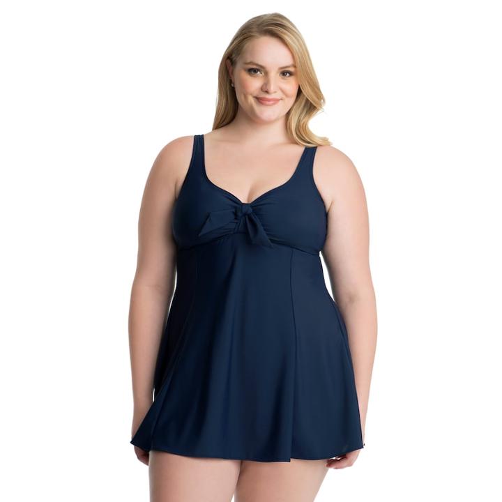 Plus Size Croft & Barrow&reg; Thigh Minimizer Bow-front Swimdress, Women's, Size: 24 W, Blue (navy)