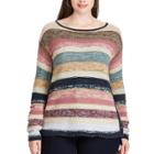 Plus Size Chaps Striped Cotton Long Sleeve Sweater, Women's, Size: 3xl, Beig/green (beig/khaki)