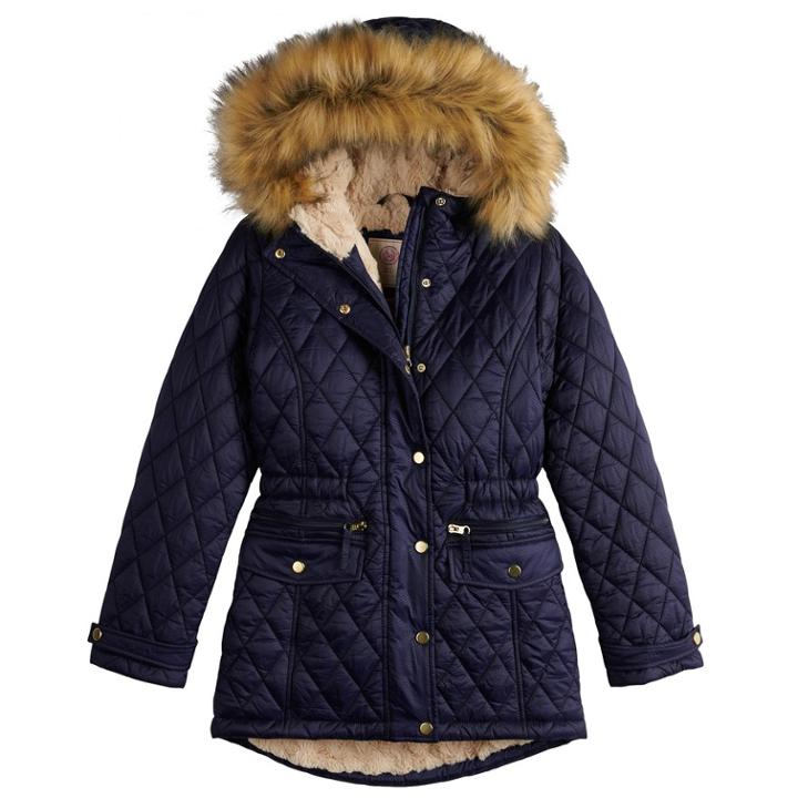 Girls 7-16 So&reg; Faux Fur Lined Heavyweight Quilted Parka Jacket, Size: 7-8, Blue (navy)