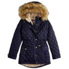 Girls 7-16 So&reg; Faux Fur Lined Heavyweight Quilted Parka Jacket, Size: 7-8, Blue (navy)
