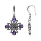 Lavish By Tjm Sterling Silver Amethyst Drop Earrings - Made With Swarovski Marcasite, Women's, Purple