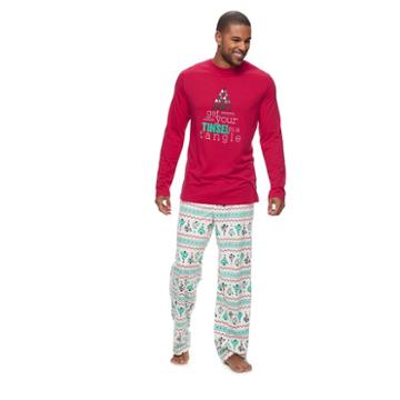 Big & Tall Jammies For Your Families Don't Get Your Tinsel In A Tangle Top & Fleece Bottoms Pajama Set, Men's, Size: L Tall, White