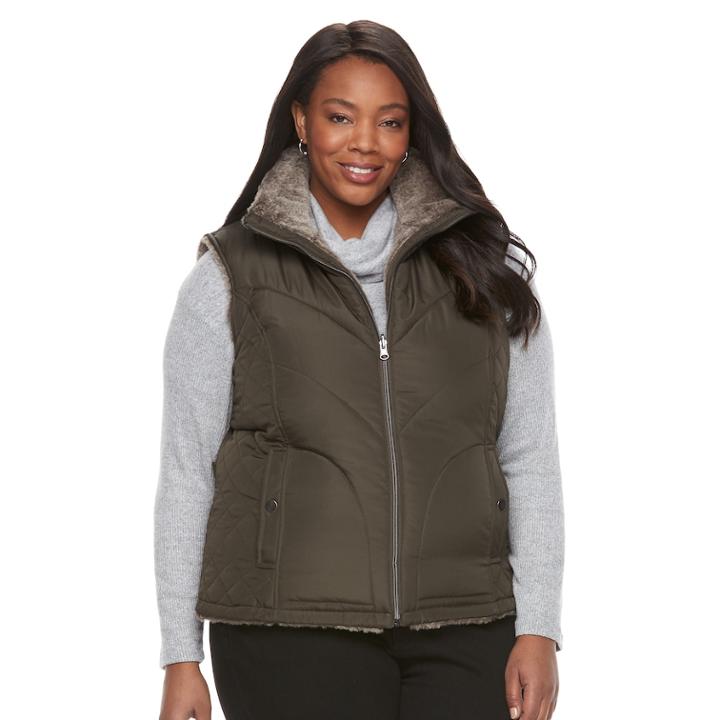 Plus Size Kc Collections Quilted Reversible Vest, Women's, Size: 3xl, Green Oth