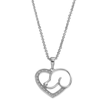 Delicate Diamonds Sterling Silver Dog & Heart Pendant Necklace, Women's, Grey