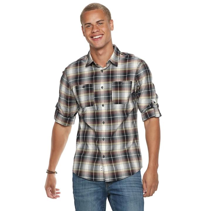 Men's Urban Pipeline&reg; Workwear Button-down Shirt, Size: Medium, Dark Brown