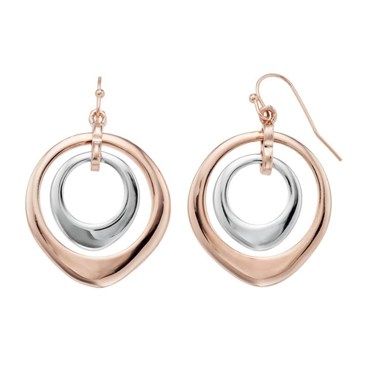 Two Tone Double Drop Earrings, Women's, Multicolor