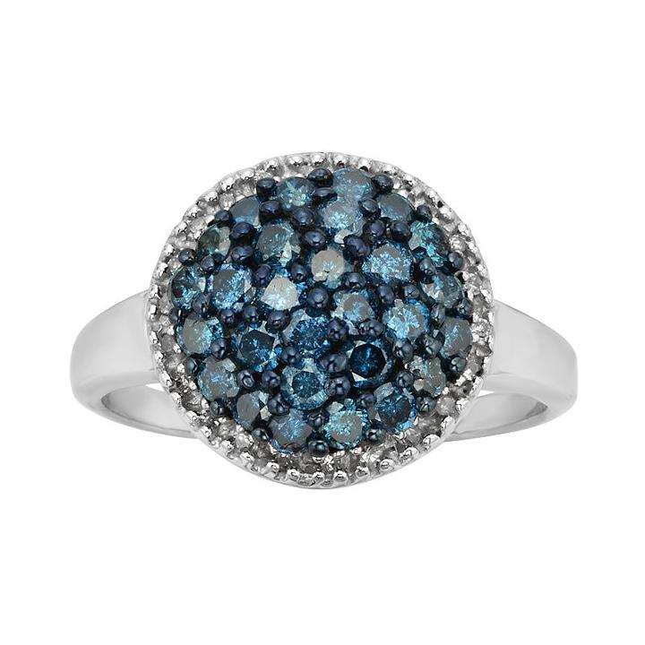 Sterling Silver 1-ct. T.w. Blue And White Diamond Cluster Ring, Women's, Size: 7
