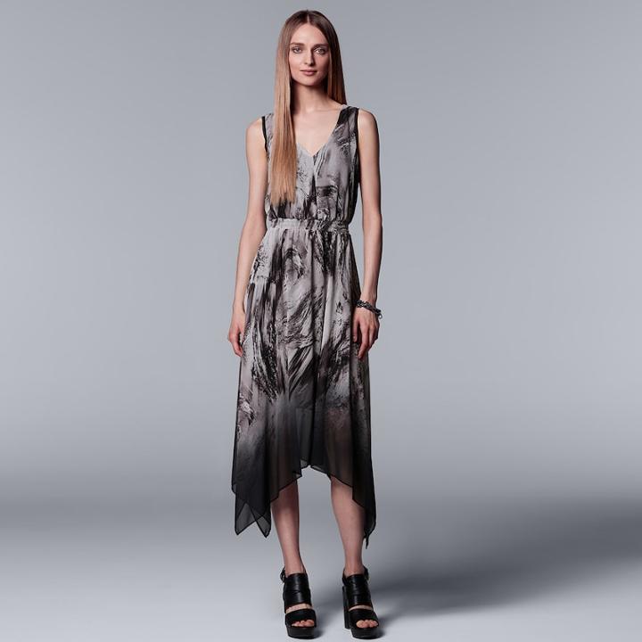 Women's Simply Vera Vera Wang Print Handkerchief Hem Dress, Size: Small, Dark Grey