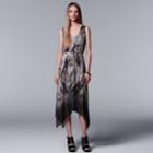 Women's Simply Vera Vera Wang Print Handkerchief Hem Dress, Size: Small, Dark Grey
