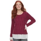 Women's Elle&trade; Mock-layer Cable Knit Sweater, Size: Xxl, Drk Purple