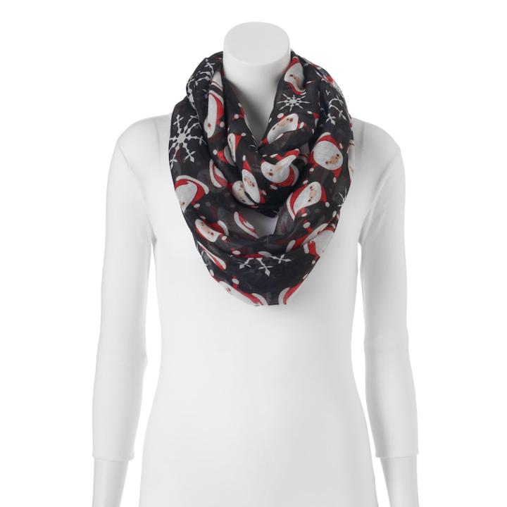 Santa Claus & Snowflake Infinity Scarf, Women's, Black