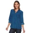 Women's Croft & Barrow&reg; Lace-up Blouse, Size: Large, Black