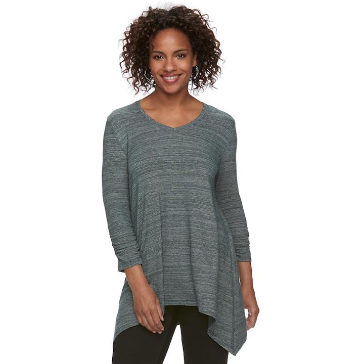 Women's Apt. 9&reg; Shark-bite Hem Ruched Tunic, Size: Small, Dark Blue