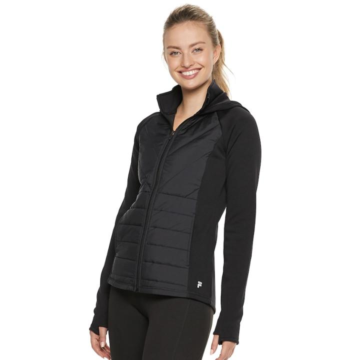 Women's Fila Sport&reg; Mixed-media Hooded Jacket, Size: Large, Black