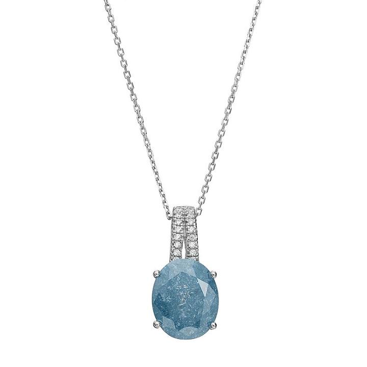 Sterling Silver Ice Cubic Zirconia Oval Pendant Necklace, Women's, Size: 18, Blue