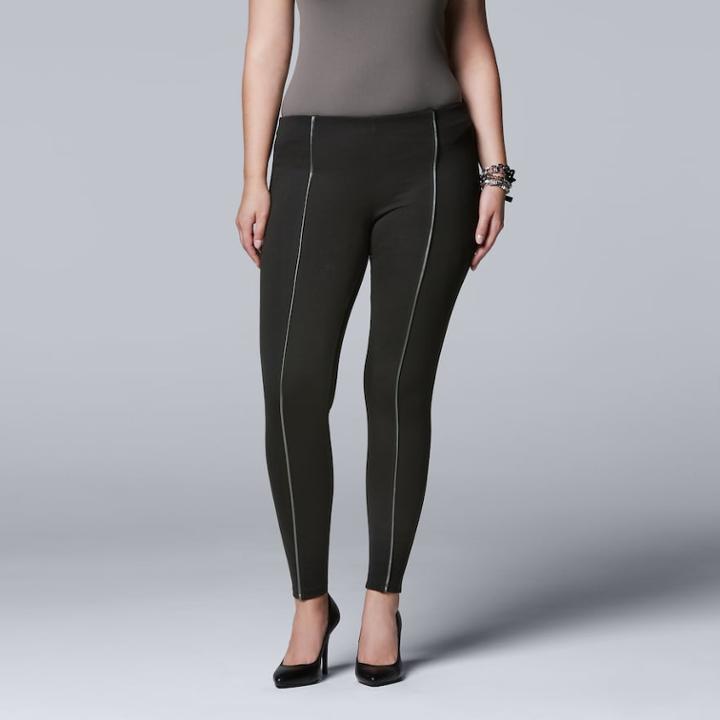 Women's Simply Vera Vera Wang Piped Seam Ponte Leggings, Size: Large, Black
