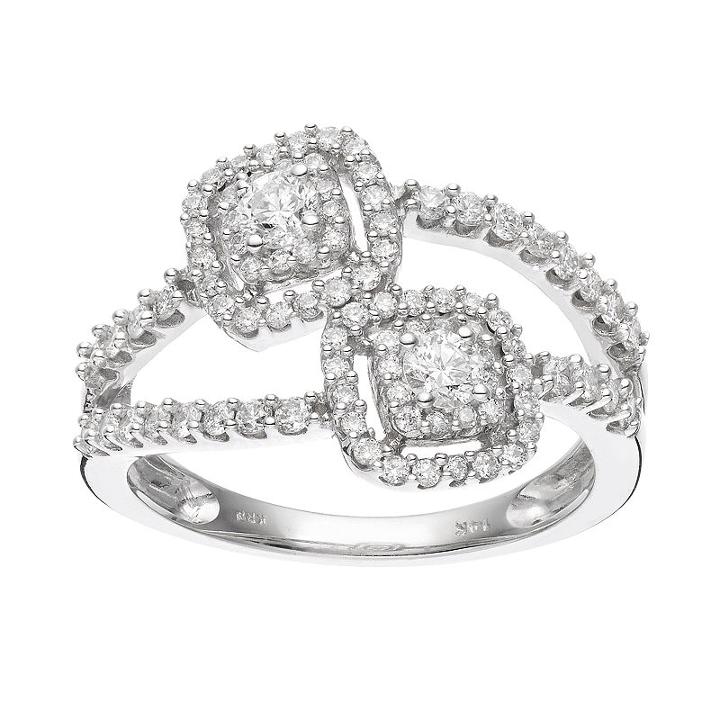 14k White Gold 3/4 Carat T.w. Diamond Double Square Frame Ring, Women's, Size: 7