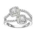 14k White Gold 3/4 Carat T.w. Diamond Double Square Frame Ring, Women's, Size: 7