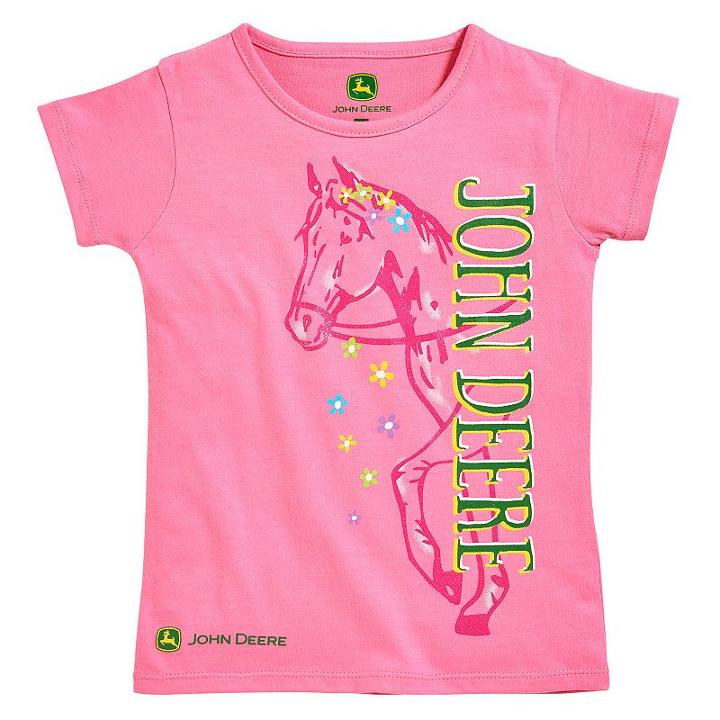 Girls 4-6x John Deere Logo Crewneck Tee, Girl's, Size: 6, Med Pink