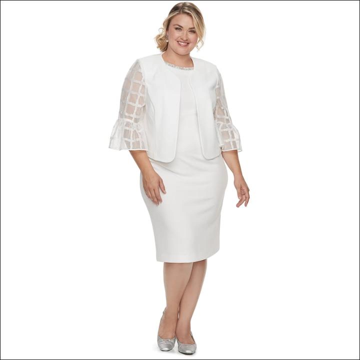 Plus Size Maya Brooke Embellished Sheath Dress & Lace Jacket Set, Women's, Size: 18 W, White