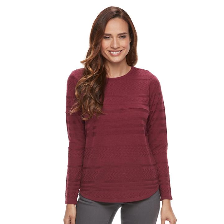Petite Croft & Barrow&reg; Textured Stripe Sweater, Women's, Size: Xl Petite, Red Overfl