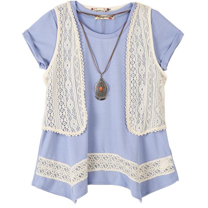 Girls 7-16 Speechless Crochet Vest & Sharkbite Hem Tunic Set With Necklace, Girl's, Size: Xl, Red Overfl