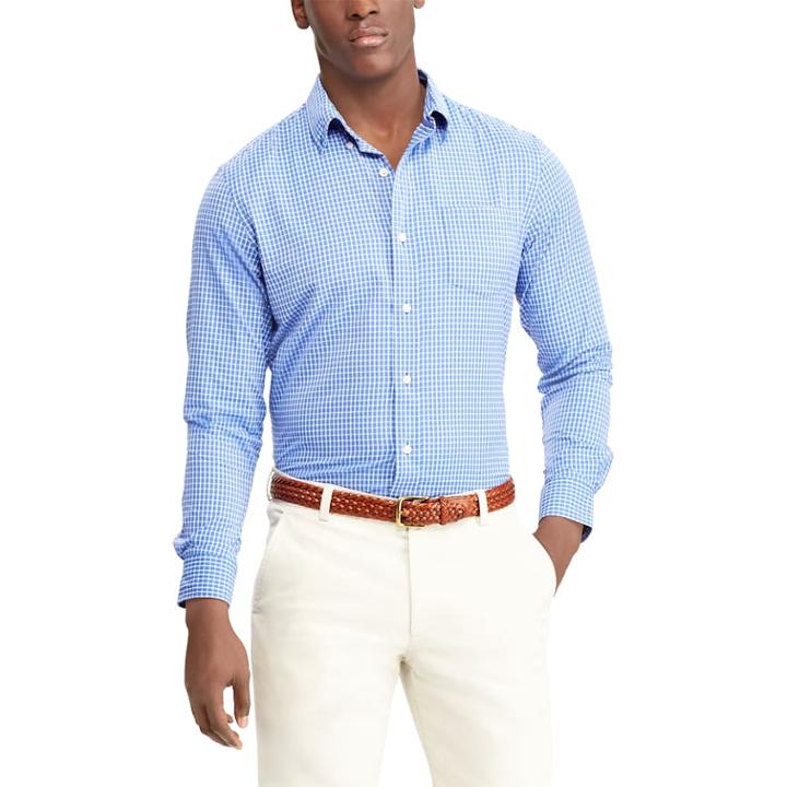 Men's Chaps Classic-fit Moisture-wicking Woven Button-down Shirt, Size: Large, Blue
