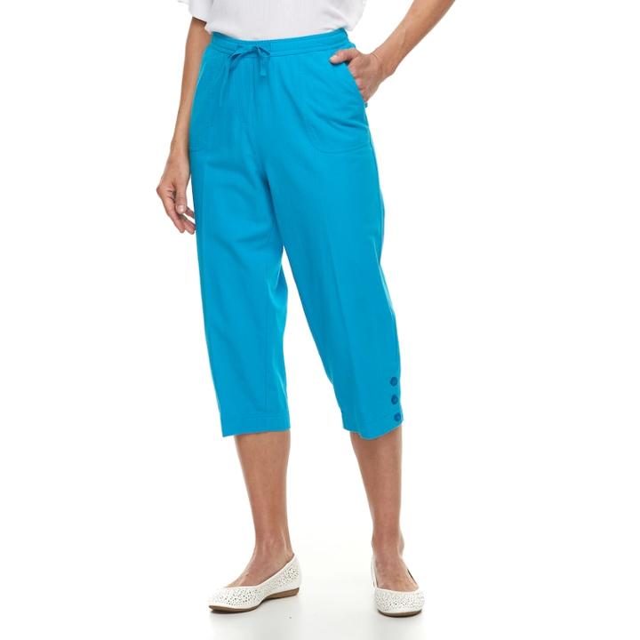 Women's Cathy Daniels Button-hem Pull-on Capris, Size: Small, Blue