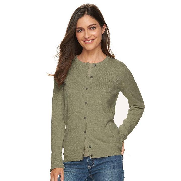 Women's Croft & Barrow&reg; Solid Button-front Cardigan, Size: Medium, Med Green